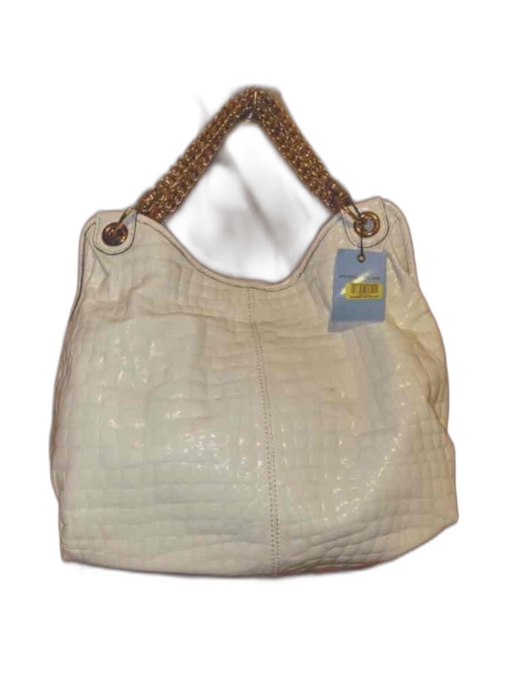 ANTONIO MELANI Cream Croc-Embossed Shoulder Bag with Gold Chain Handles
